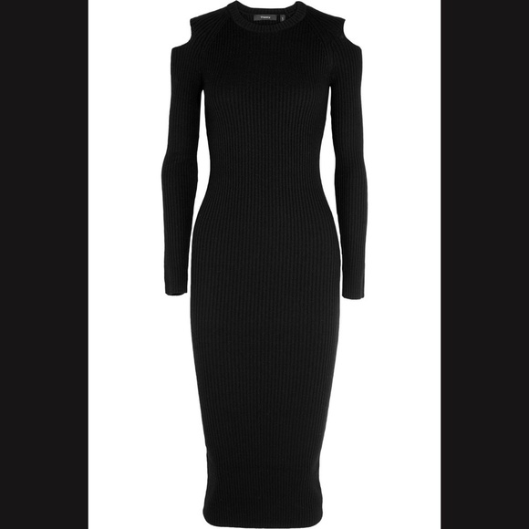 $495 THEORY Jemlora Cutout Cold Shoulder Ribbed Wool Dress SMALL - Picture 5 of 10